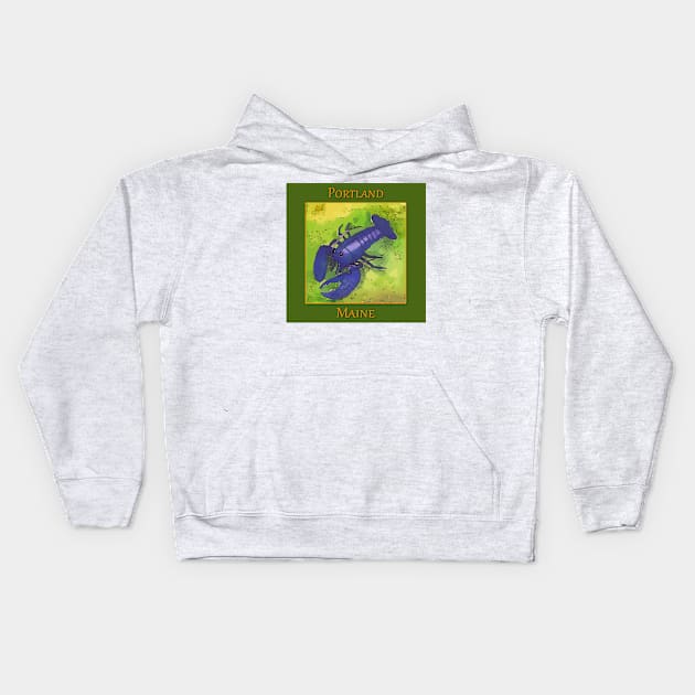 Portland Maine, Rare Blue Lobster Kids Hoodie by WelshDesigns